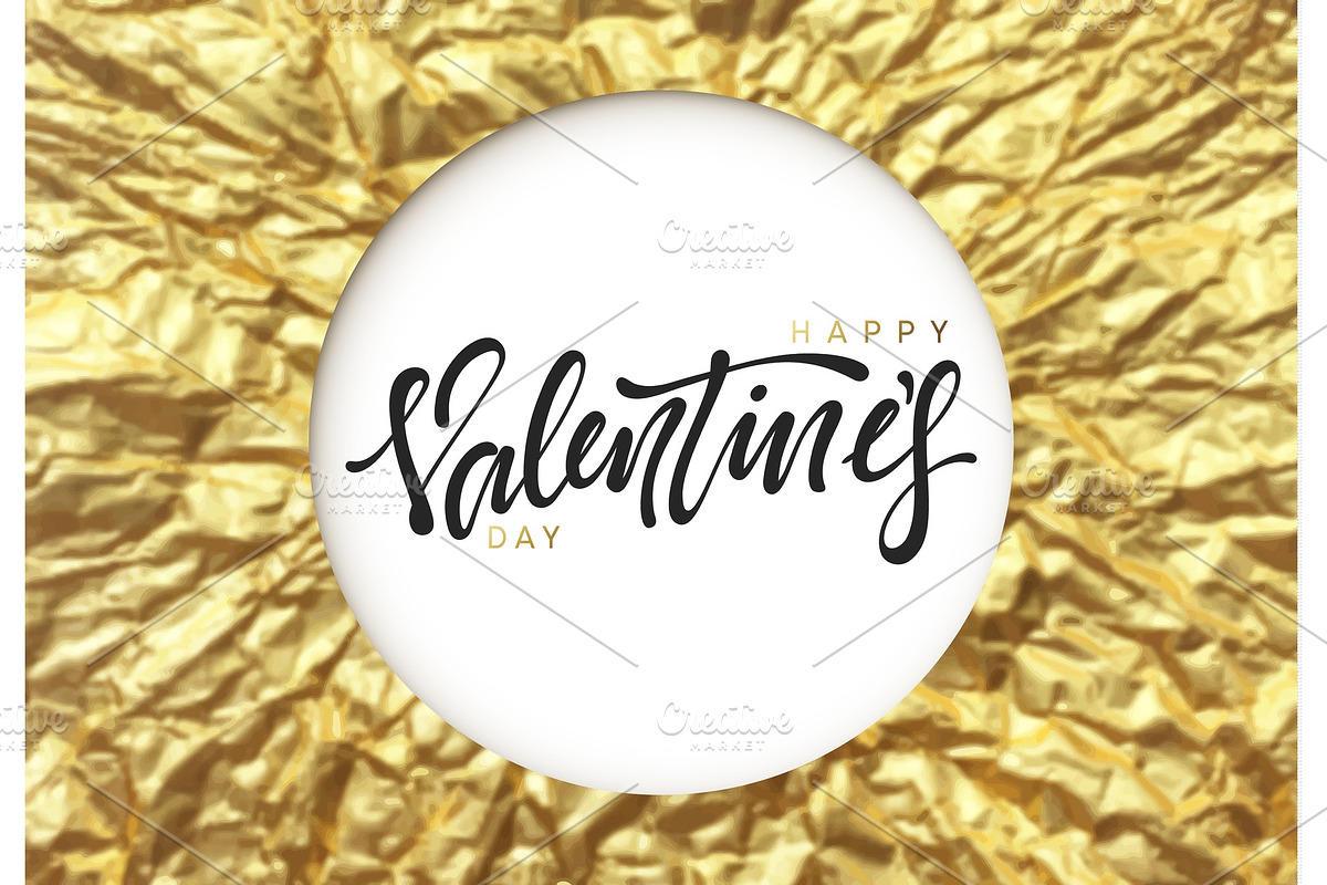 Valentines Day calligraphy on gold background of rumpled foil in Objects - product preview 8