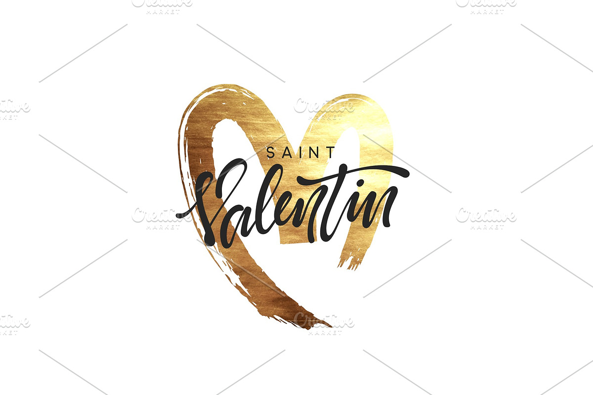 Saint Valentin. Golden heart, smear paint brush with bright sparkles. in Objects - product preview 8