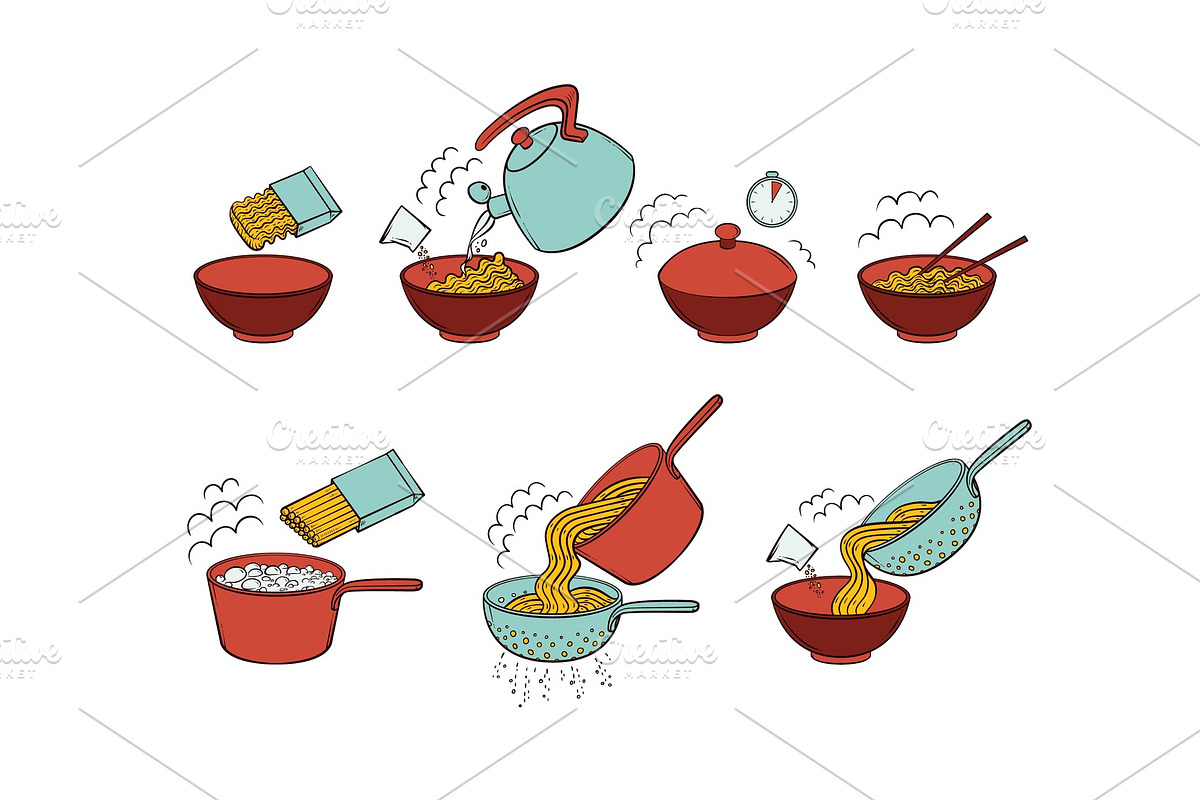 Instant noodle and pasta cooking instructions in Illustrations - product preview 8