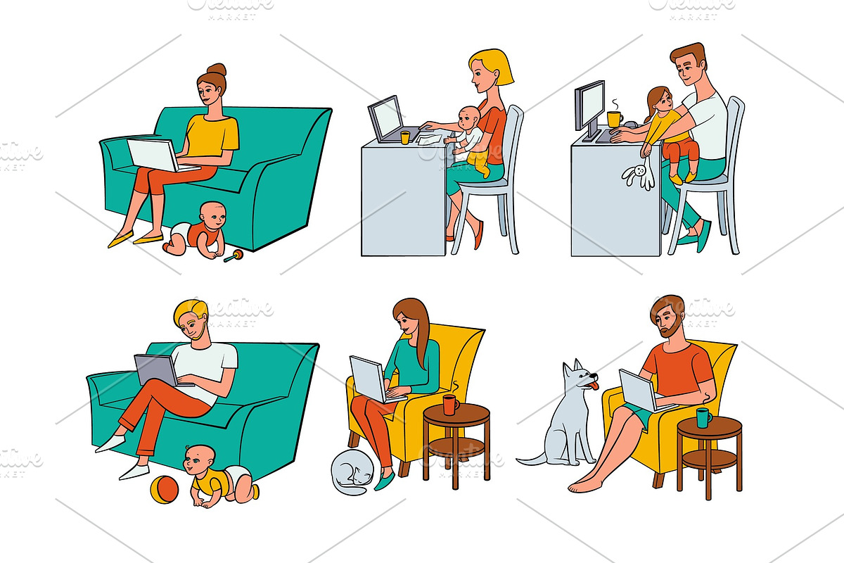 Vector flat people working from home, remote work in Illustrations - product preview 8