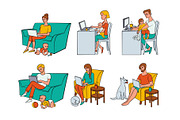 Vector flat people working from home, remote work