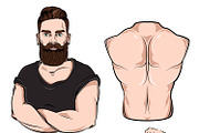 Male Body Parts For Tattoo Set
