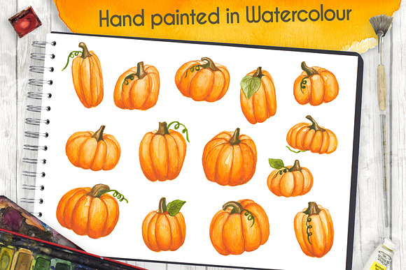 Watercolour Pumpkins in Illustrations - product preview 1