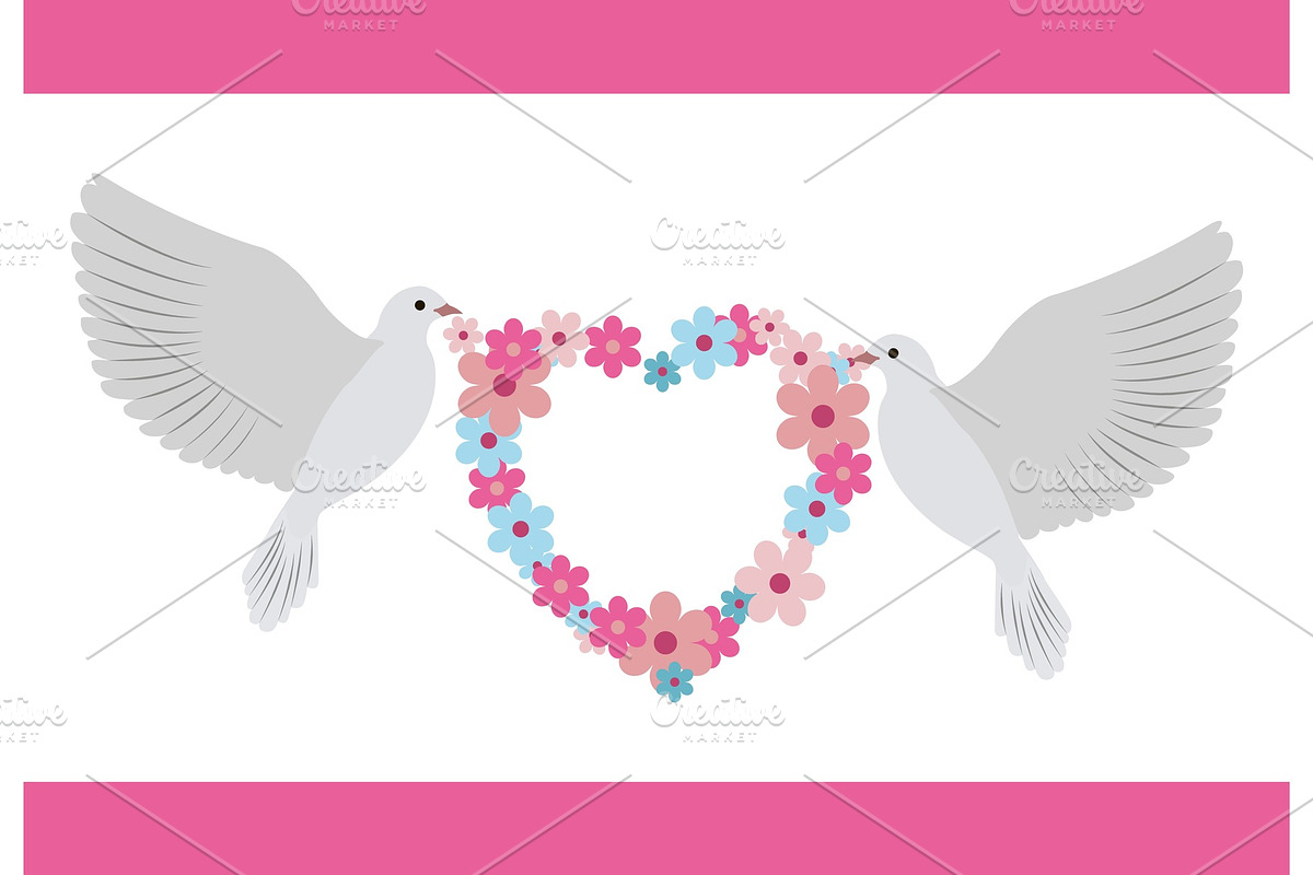 Doves Carrying Wreath Flowers Vector Illustration in Illustrations - product preview 8