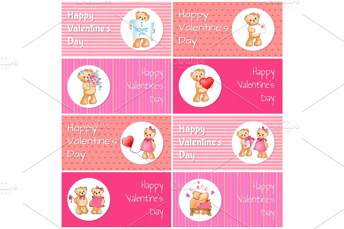 Happy Valentines Day Horizontal Postcards Set in Illustrations - product preview 8