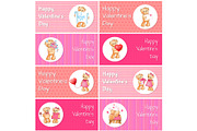 Happy Valentines Day Horizontal Postcards Set