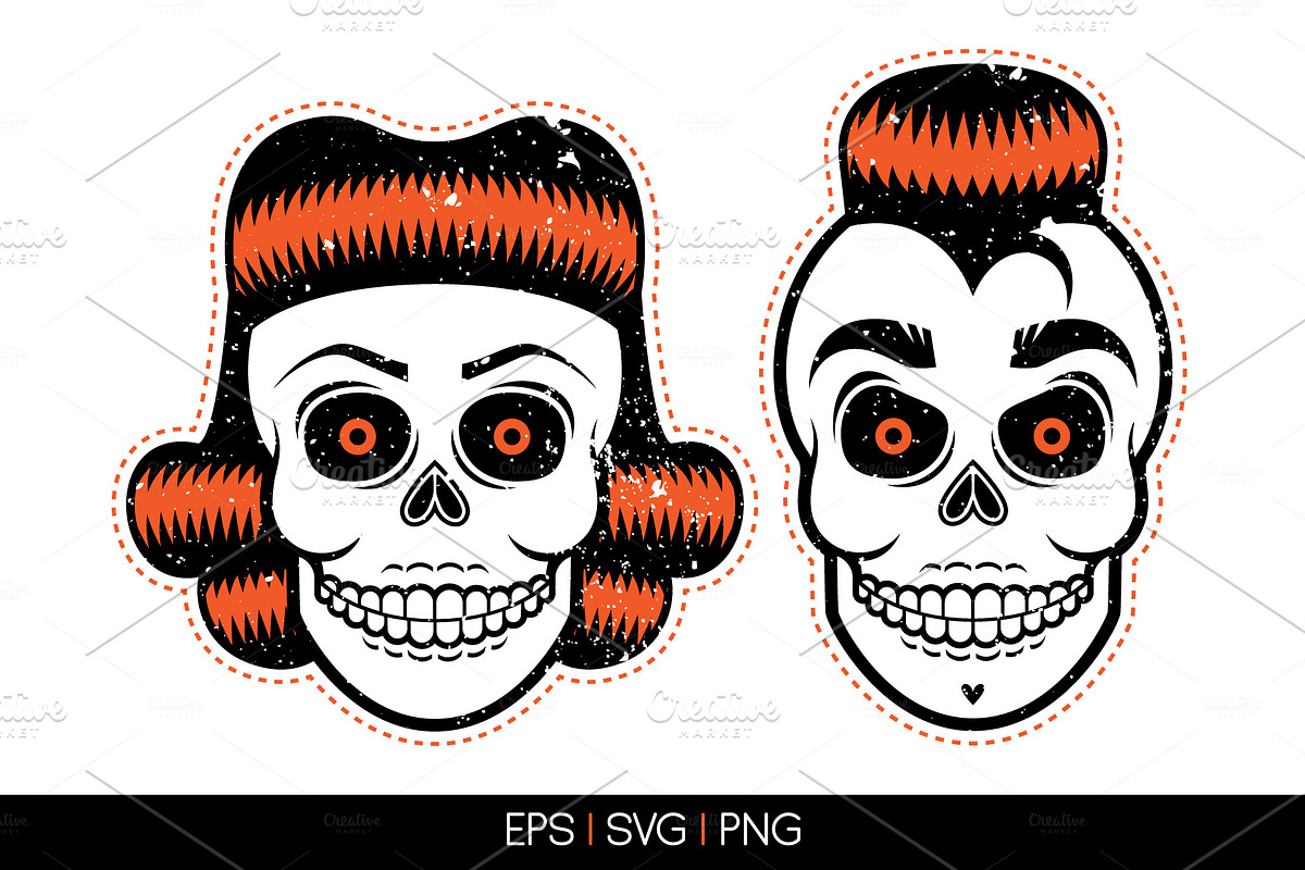 Spooky Rockabilly Skulls in Illustrations - product preview 8
