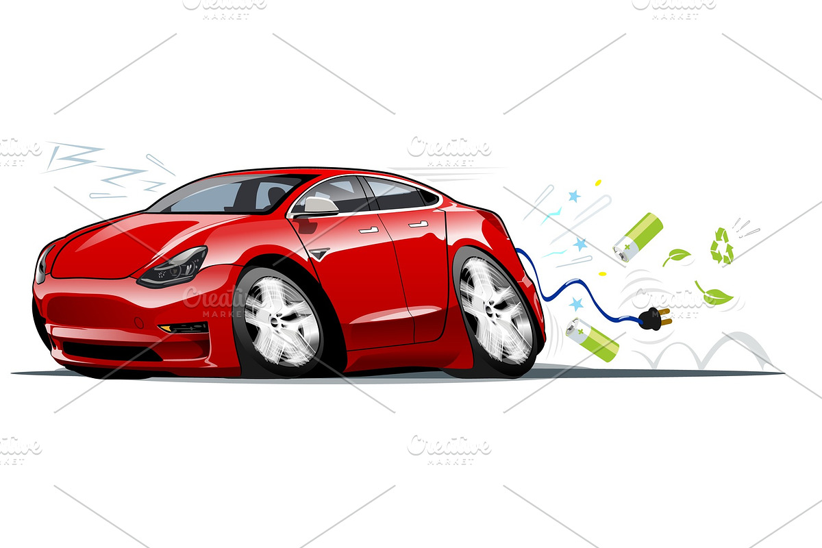 Cartoon electric car in Illustrations - product preview 8