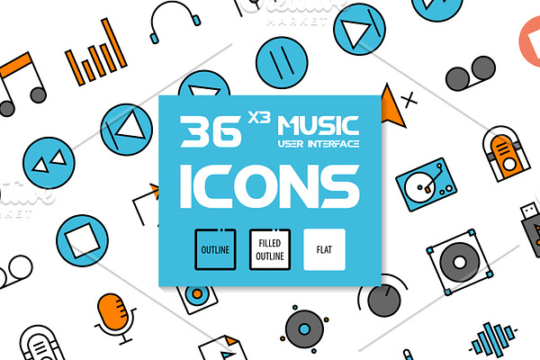 36x3 Music User Interface icons