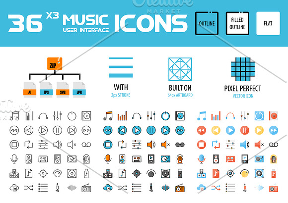 36x3 Music User Interface icons in UI Icons - product preview 1