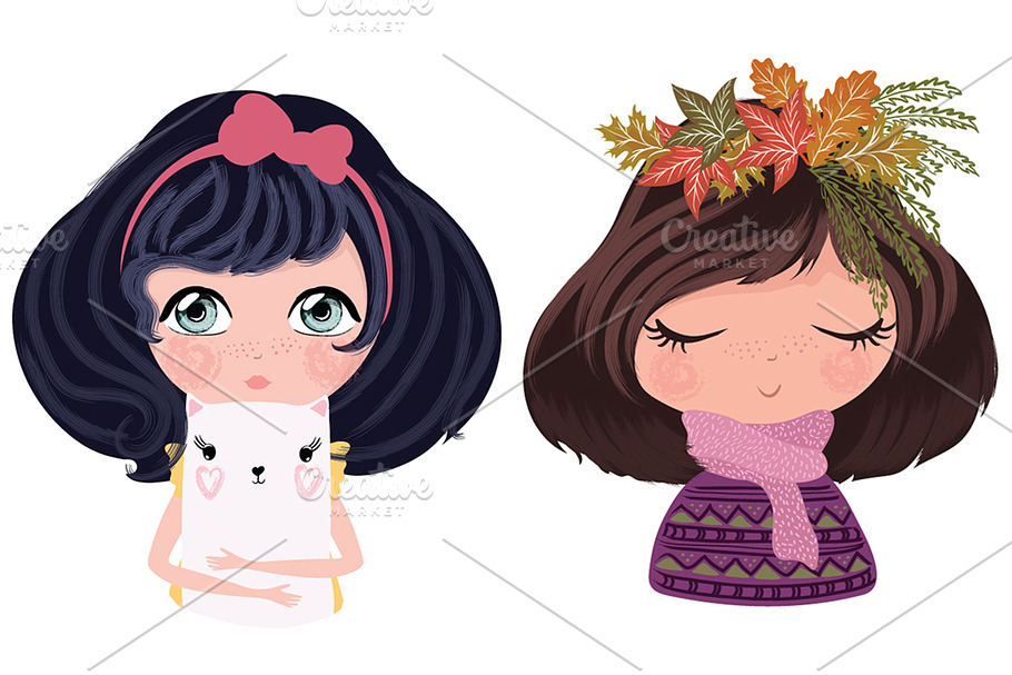 Cute Girl-Little Girl-Cat Vector in Illustrations - product preview 8