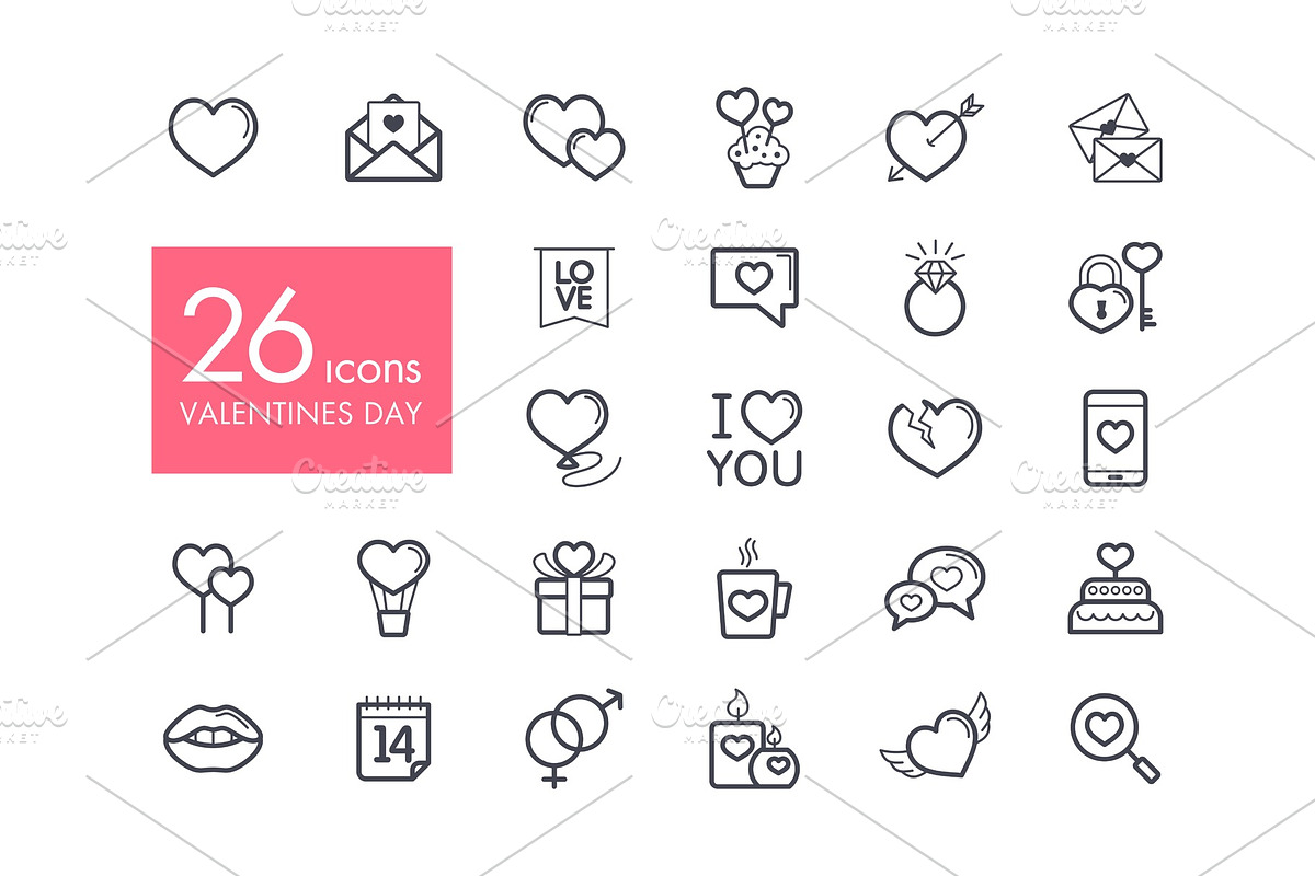 Valentine day set icons in Objects - product preview 8