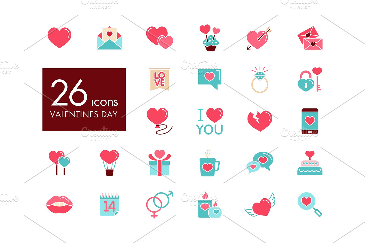 Valentine day set icons in Objects - product preview 8