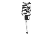 Illustration of fashion model with Stack of Books. Sketch