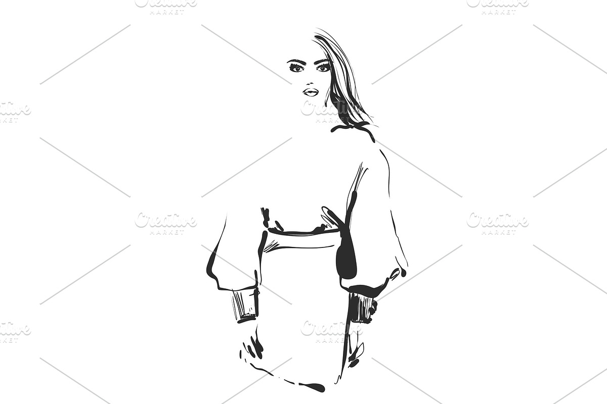 Fashion model. Sketch. Vector illustration. Girl in the shirt and skirt in Illustrations - product preview 8