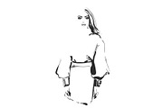 Fashion model. Sketch. Vector illustration. Girl in the shirt and skirt