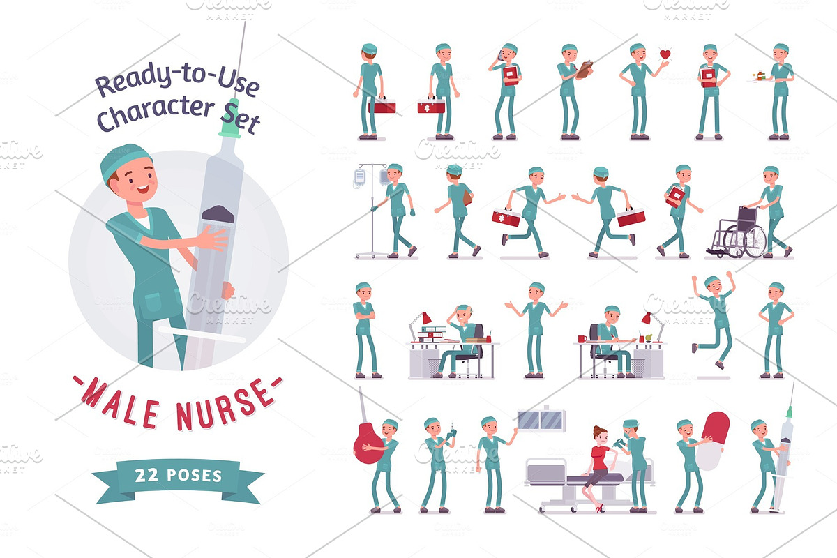 Male nurse ready-to-use character set in Illustrations - product preview 8