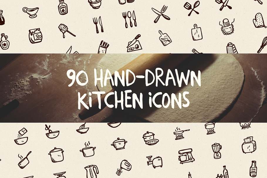 90 Hand-Drawn Kitchen Icons in Hand Drawn Icons - product preview 8