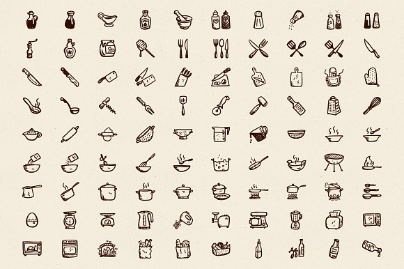 90 Hand-Drawn Kitchen Icons in Hand Drawn Icons - product preview 1