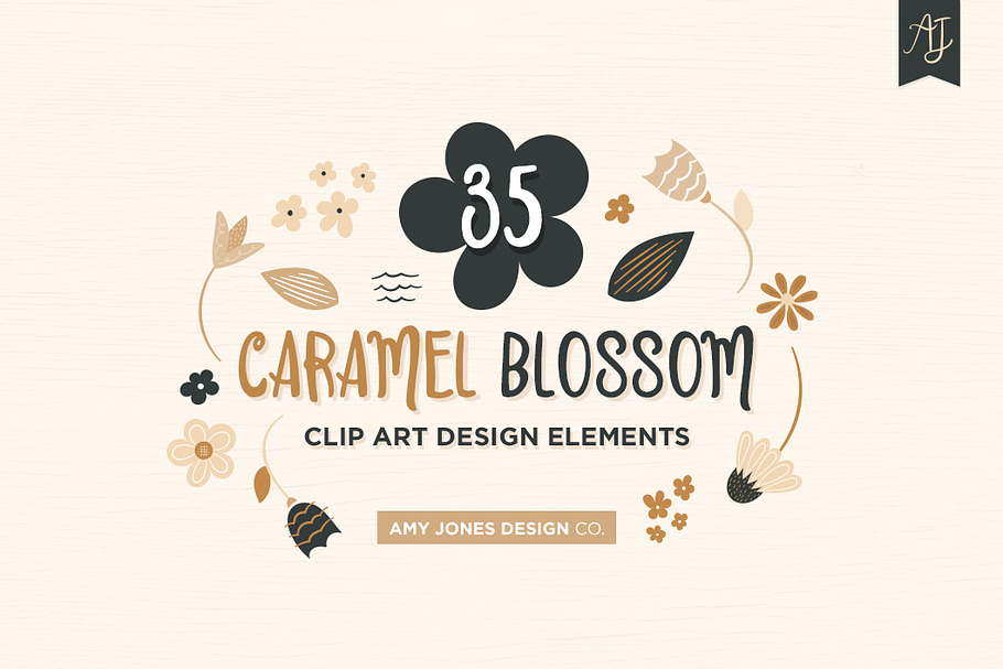 Floral Clipart Set - Caramel Blossom in Illustrations - product preview 8