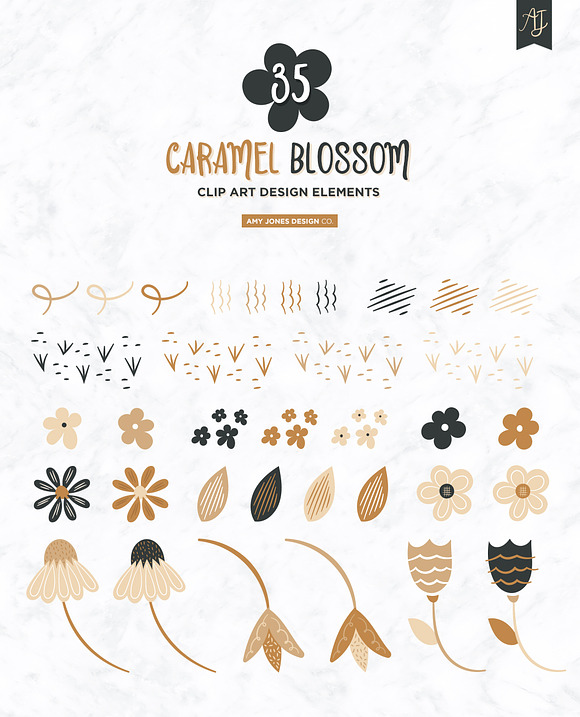 Floral Clipart Set - Caramel Blossom in Illustrations - product preview 3