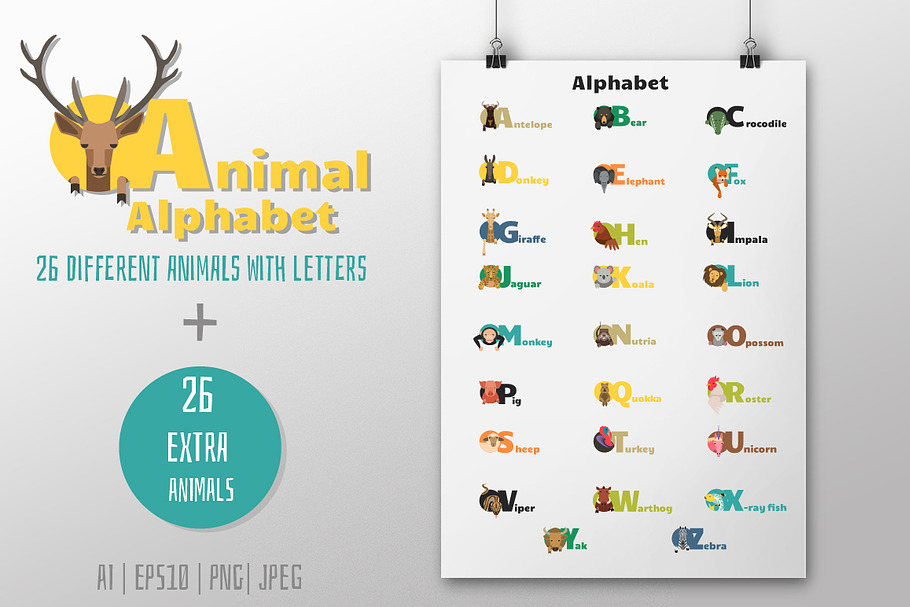 52 Animals alphabet letters + Bonus