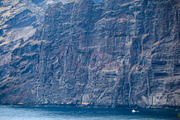 fishing boat near Los Gigantes Cliffs, Tenerife, Spain. Arial view