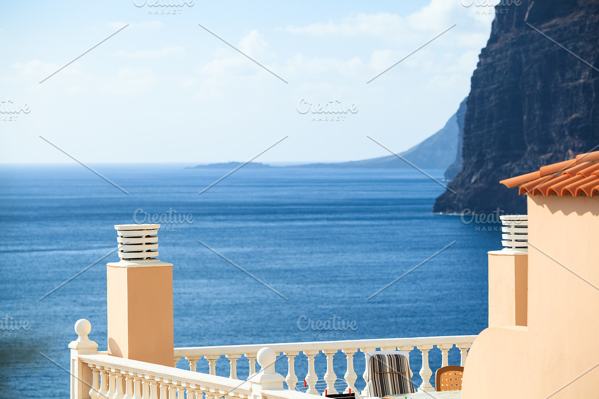 residential apartments in the background of Los Gigantes Cliffs, Tenerife, Spain in Graphics - product preview 8