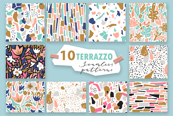 TERRAZZO seamless patterns and cards in Patterns - product preview 1