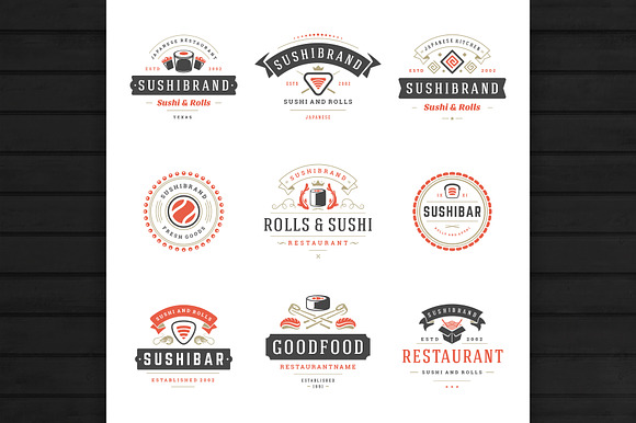 18 Sushi Bar Logos and Badges in Logo Templates - product preview 9