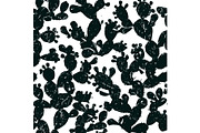 Stylish vector seamless pattern with grange prickly pear cactus leaves and fruits. Simple black and white palette