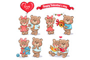 Happy Valentines Day Set of Teddy Bears Couples
