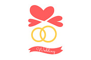 Wedding Rings and Hearts, Vector Illustration