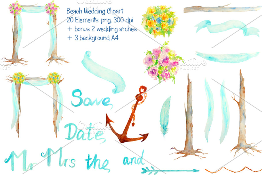 Watercolor Beach Wedding Arch in Illustrations - product preview 8