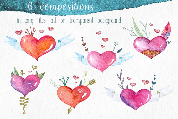 Wild Hearts: Watercolor Clip Art set in Illustrations - product preview 2