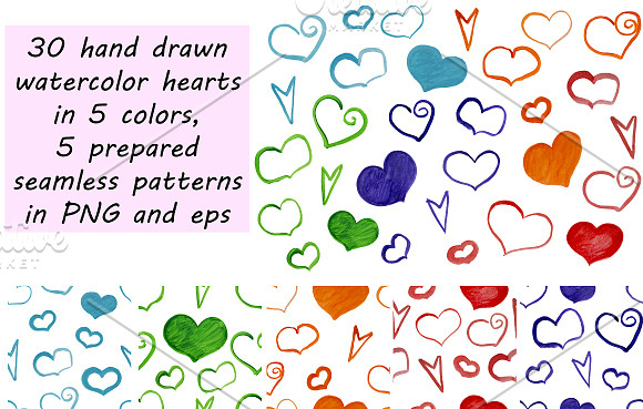 Watercolor Hearts in Illustrations - product preview 3