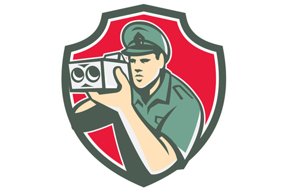 Policeman Speed Camera Shield Retro in Illustrations - product preview 8