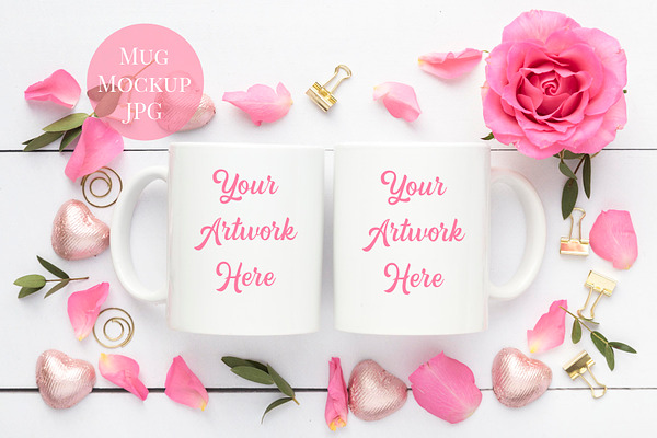 Double Mug Mockup-Pink Roses