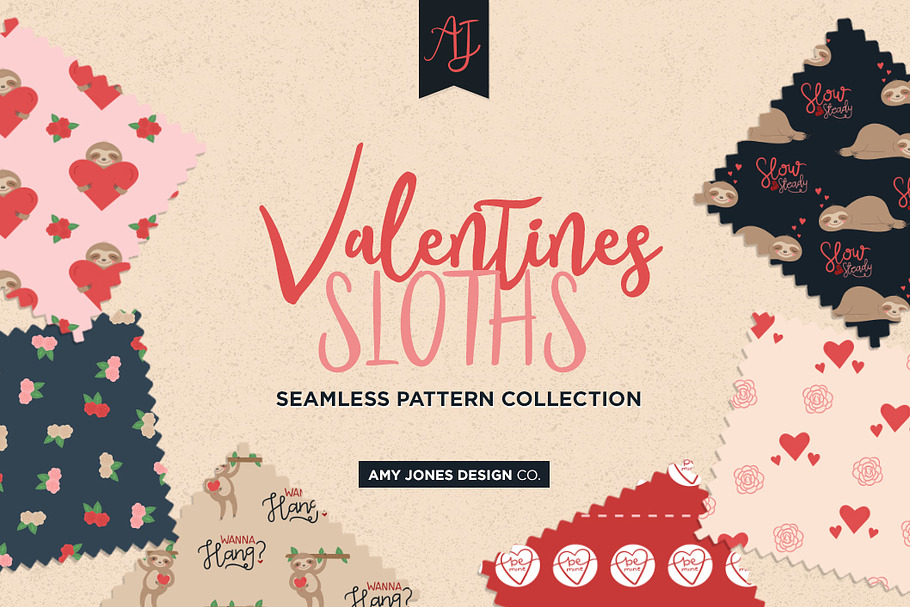 Valentine's Sloth Seamless Patterns