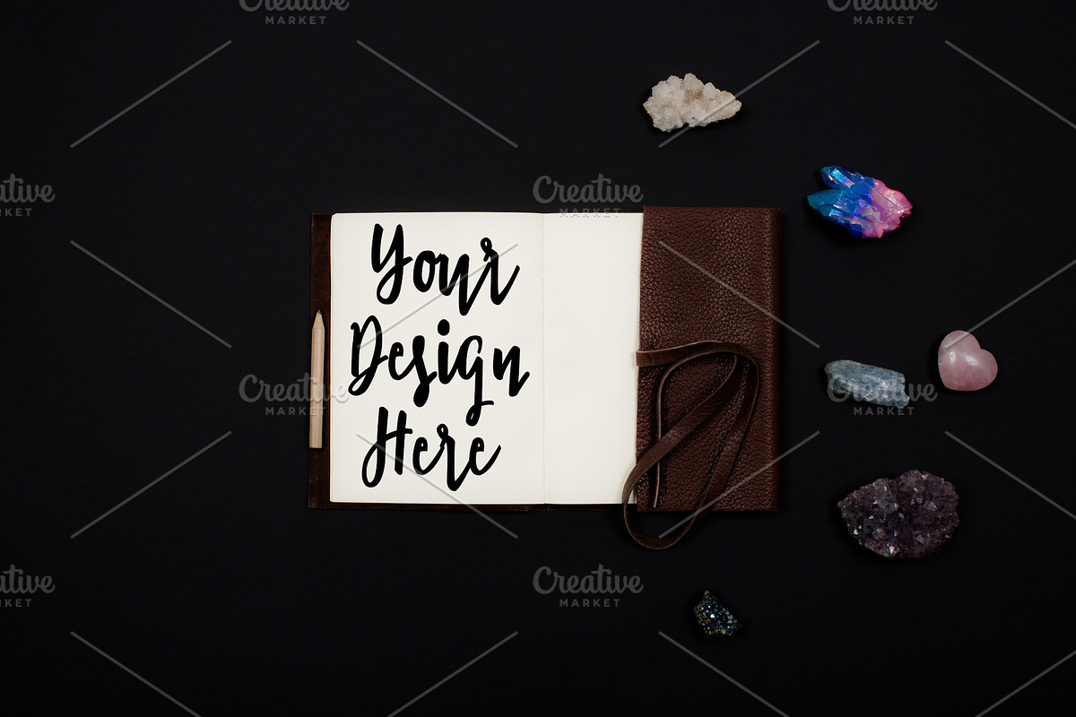 Blank vintage notebook with gemstone in Print Mockups - product preview 8