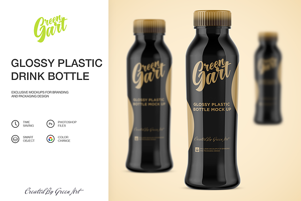 Glossy Plastic Drink Bottle Mockup