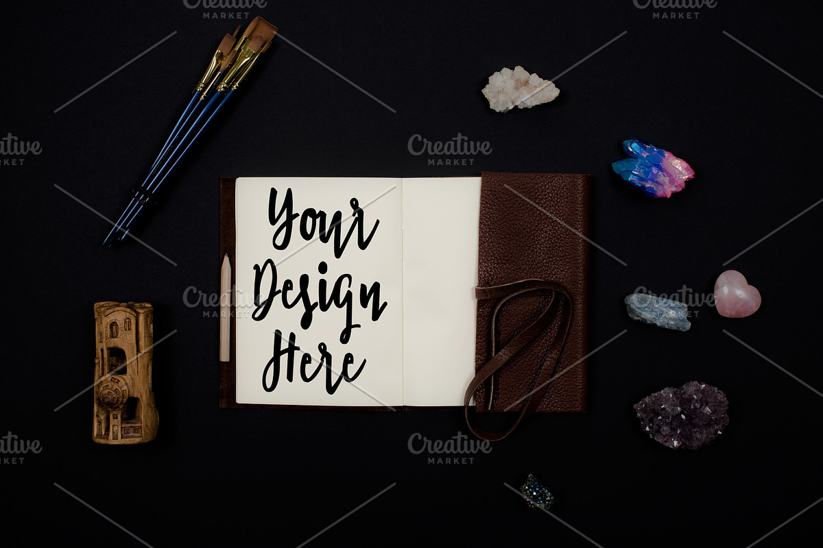 Notebook with gemstones,paint brush in Print Mockups - product preview 8