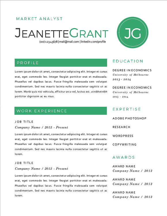3 in 1 green round initials resume in Resume Templates - product preview 1
