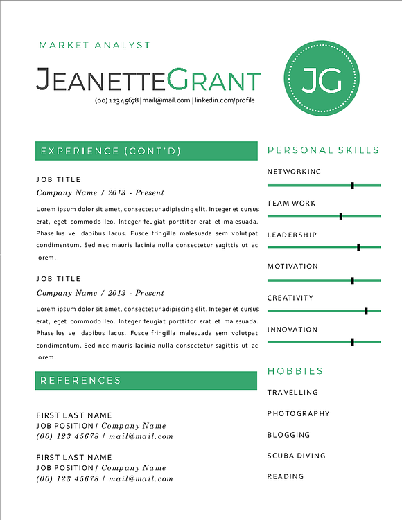 3 in 1 green round initials resume in Resume Templates - product preview 2
