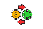 Gambling chips and cash money exchange color icon