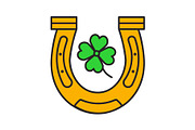 Horseshoe and four leaf clover color icon