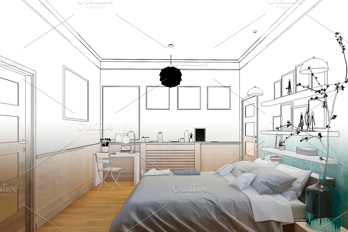 3D Rendered White Minimal Bedroom Interior Design in Illustrations - product preview 8