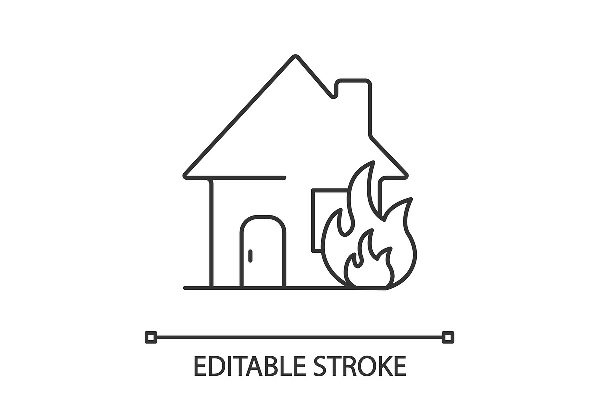 Burning house linear icon in Graphics - product preview 8