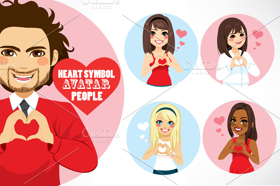 5 Heart Symbol Avatar People in Illustrations - product preview 8