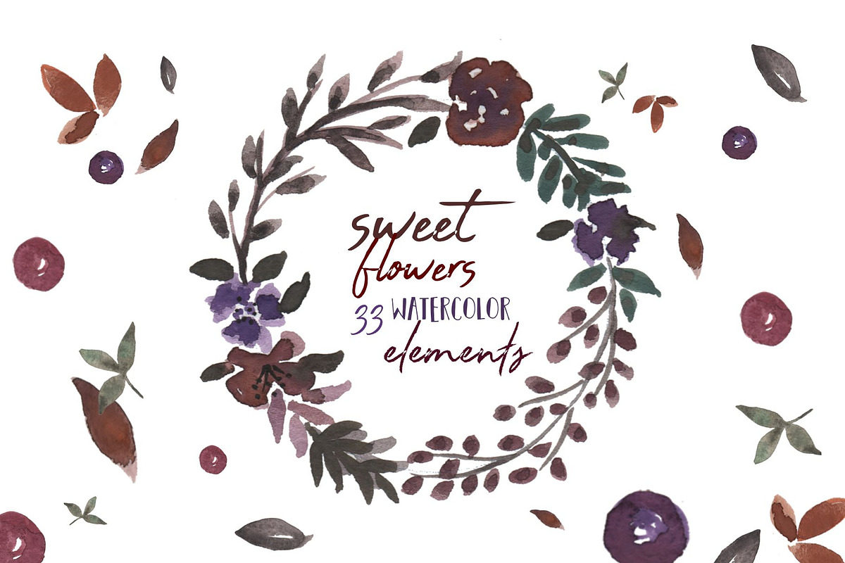 Sweet Flowers watercolor set! in Illustrations - product preview 8